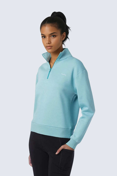 W Moon Sweatshirt Fleece Mock-Neck Half-Zip - Ocean