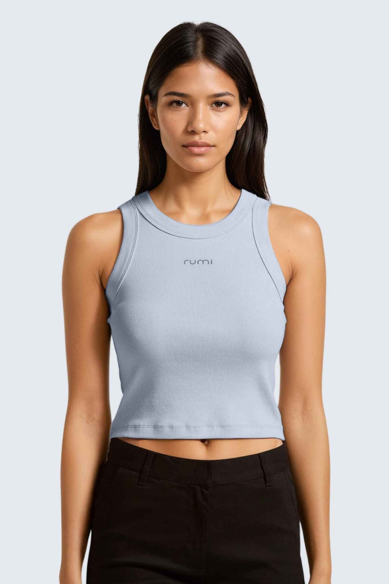 W MoonRib Cropped Tank - Ocean Light