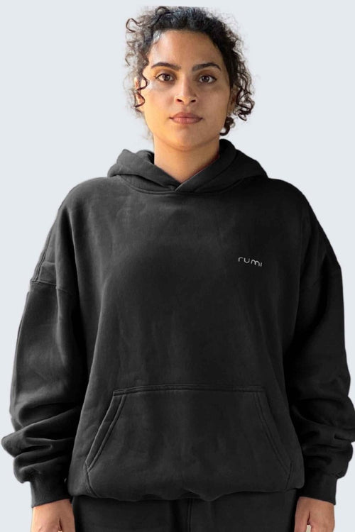 U Moon Dento Sweatshirt Oversize Fleece + Hoodie - Black