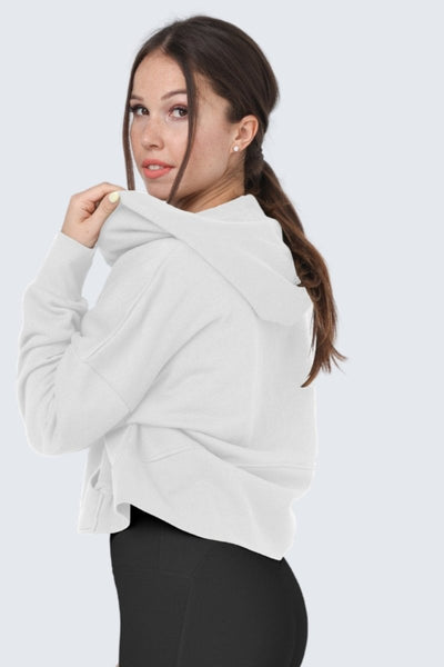 Rumi Earth - W Moon Cropped Sweatshirt Fleece Hoodie + Zip - Snow - R113335SWP - Tops