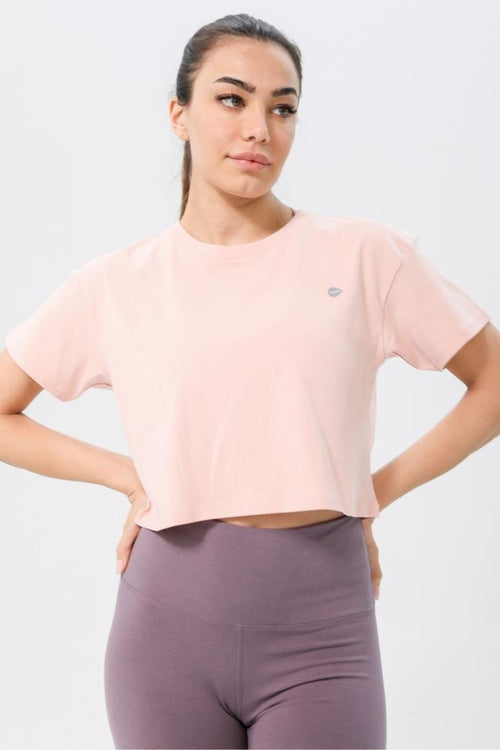 W Moon Cropped Tee - Light Coral