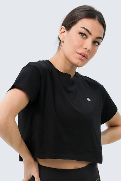 Rumi Earth - W Moon Tee Cropped - Black - R111111BKP - Tops