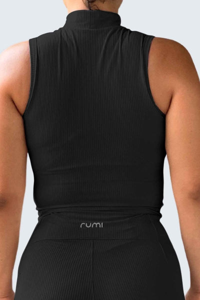 Rumi Earth - W SunRib Fit Tank Mock Neck - Black - R128118BKP - Tops