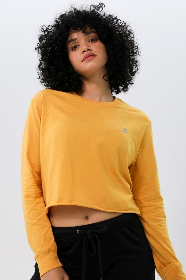 Rumi Earth Moon Cropped Tee Long Sleeve - Turmeric 1